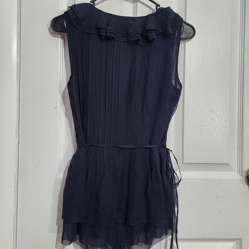 Vintage Blue Silk Ruffle Blouse - Picture 3 of 5